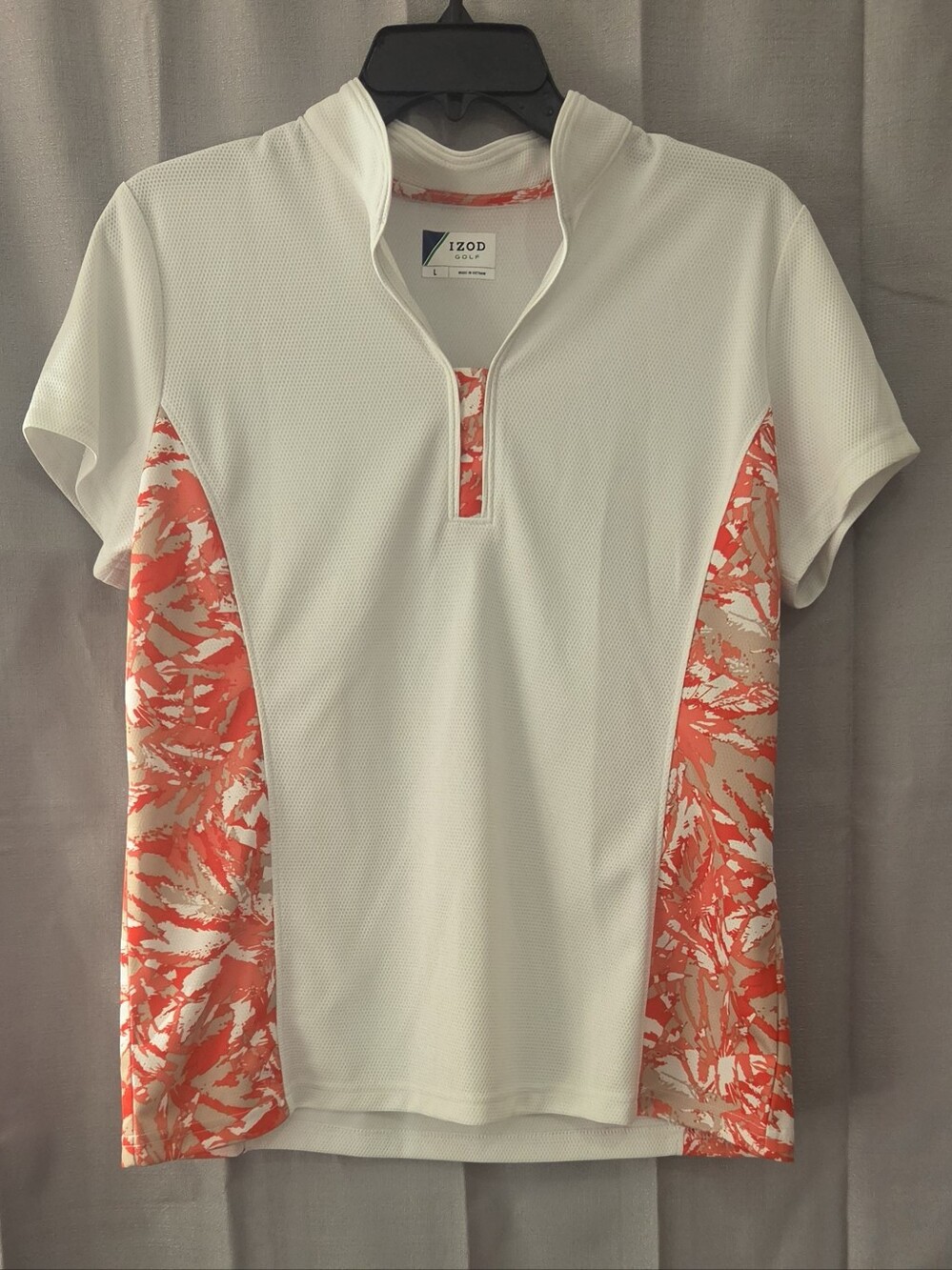 Izod Golf Women's White Short-Sleeve Polo Top with Coral Print Panels